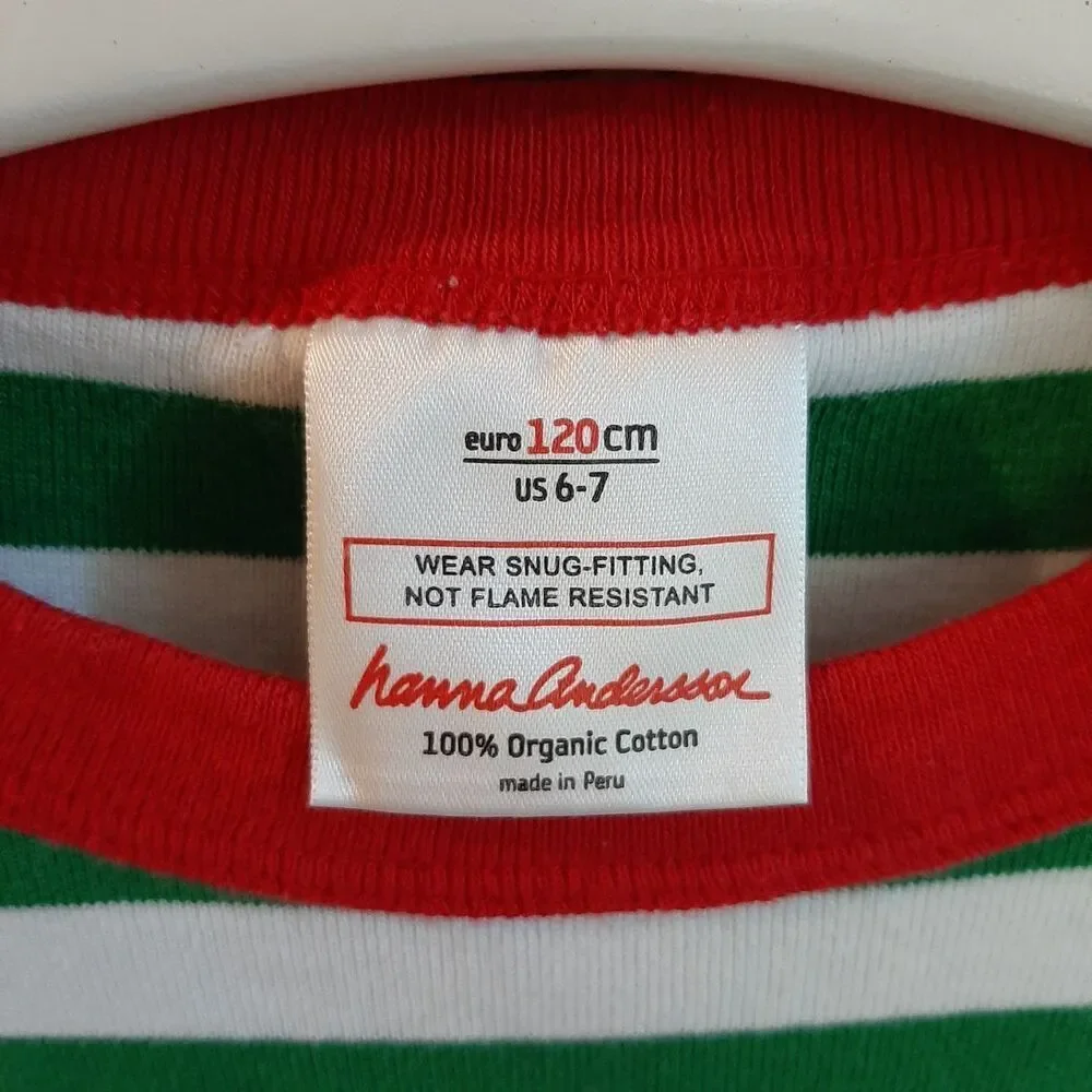 Hanna Andersson Long Sleeve Striped Pajama Shirt Kids 6-7 120 Green Christmas